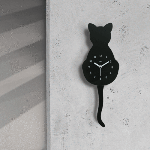 고양이 무소음 벽시계 (솔리드 블랙)